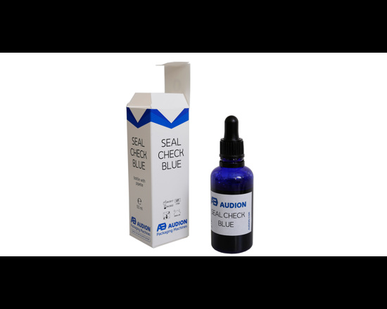 Seal Check Ink - Dye penetration test to check integrity of the seal. A blue liquid to investigate any channel or open seal. The liquid is equally spread inside the bag along the entire length of the seal.
