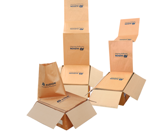 Paper SpeedBags® - 100% recyclable Paper SpeedBags® for use on our Speedpack Dual machines. Designed for seamless integration with automatic bagging systems, these fan-folded, pre-opened Paper SpeedBags offer a sustainable alternative to traditional plastic (PE) packaging. Contact Audion for a quote and enhance your packaging process with this environmentally friendly solution.